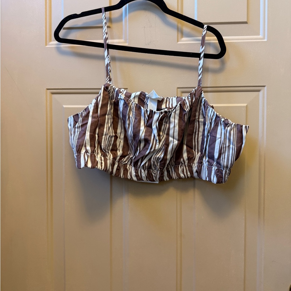 H&M Brown and White Striped Top